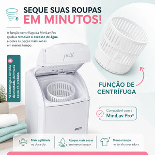 Mini Lavadora Semiautomática Petit MiniLav Pro 6kg — Lava e Centrifuga com 5 Programas