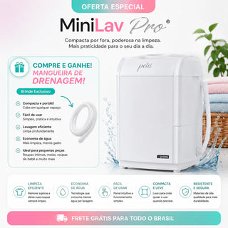 Mini Lavadora Semiautomática Petit MiniLav Pro 6kg — Lava e Centrifuga com 5 Programas
