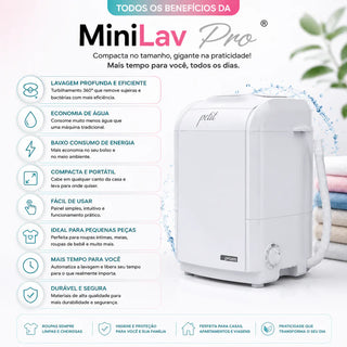 Mini Lavadora Semiautomática Petit MiniLav Pro 6kg — Lava e Centrifuga com 5 Programas