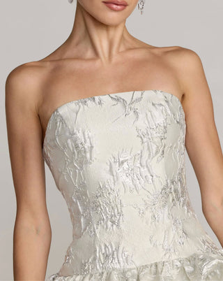 Vestido Curto Brocado Pérola com Saia Balão